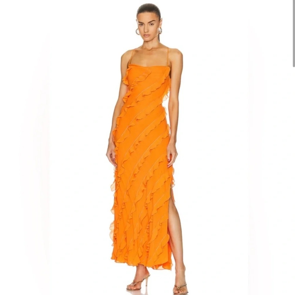 STAUD Elvire Open-Back Ruffled Crepe Maxi Dress Nectarine Orange